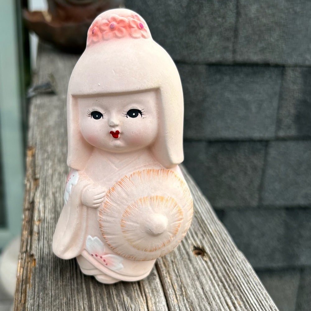 Vintage Blush Pink Japanese Hakata Pottery Kimono Doll Artisan